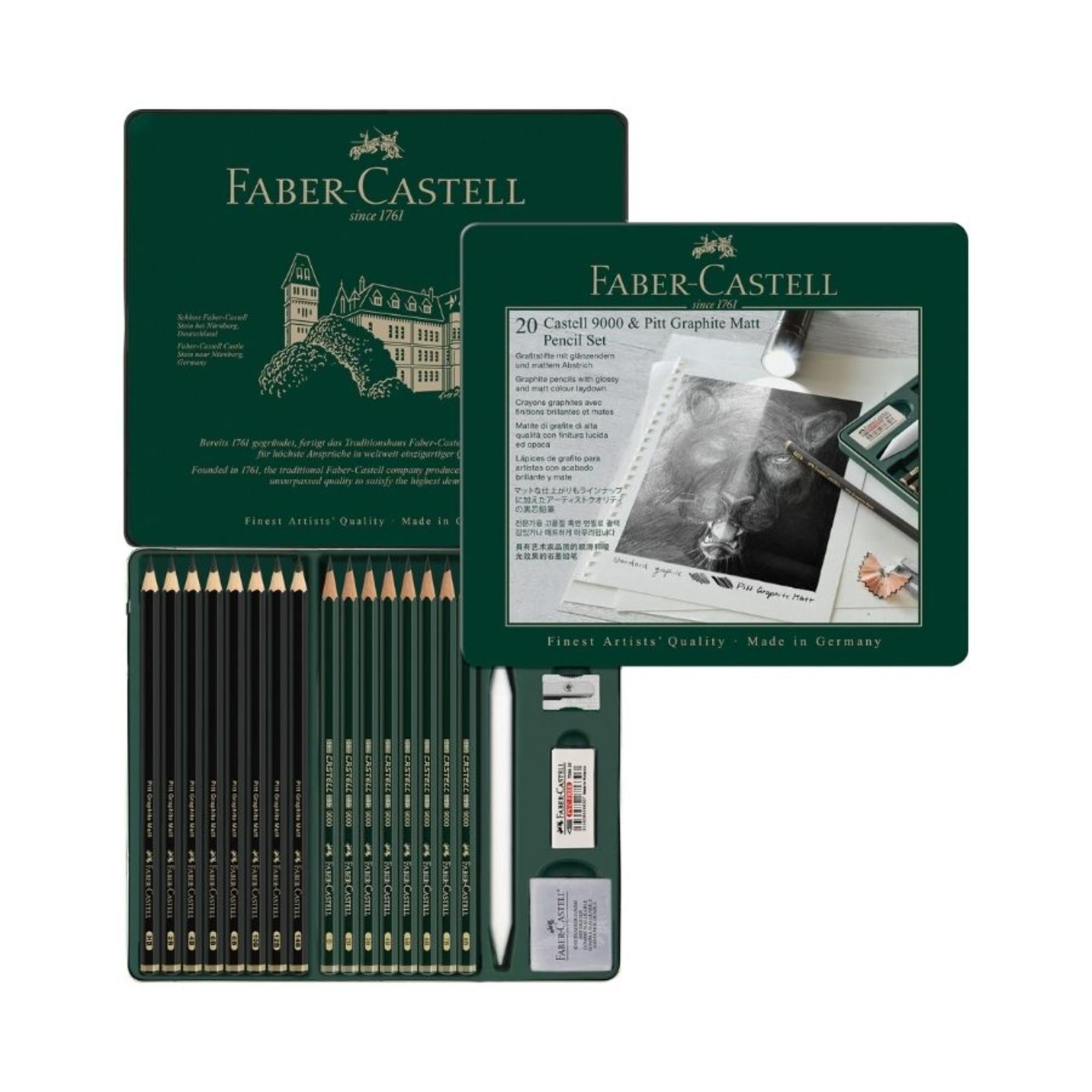Estuche de metal Pitt Graphite Matt y Castell 9000 x20