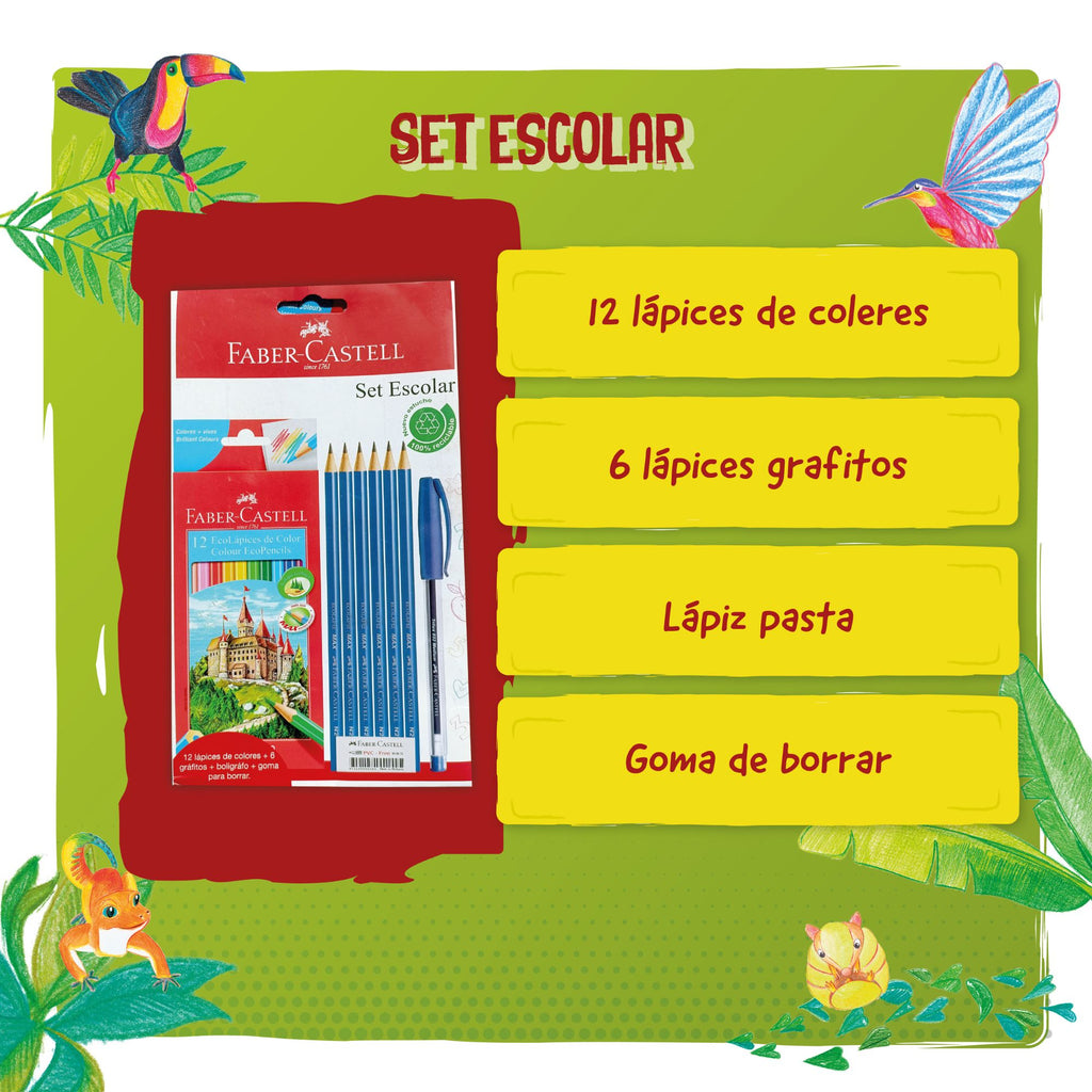 Set Faber-Castell 12 colores+ grafito X6+boligrafo azul+goma