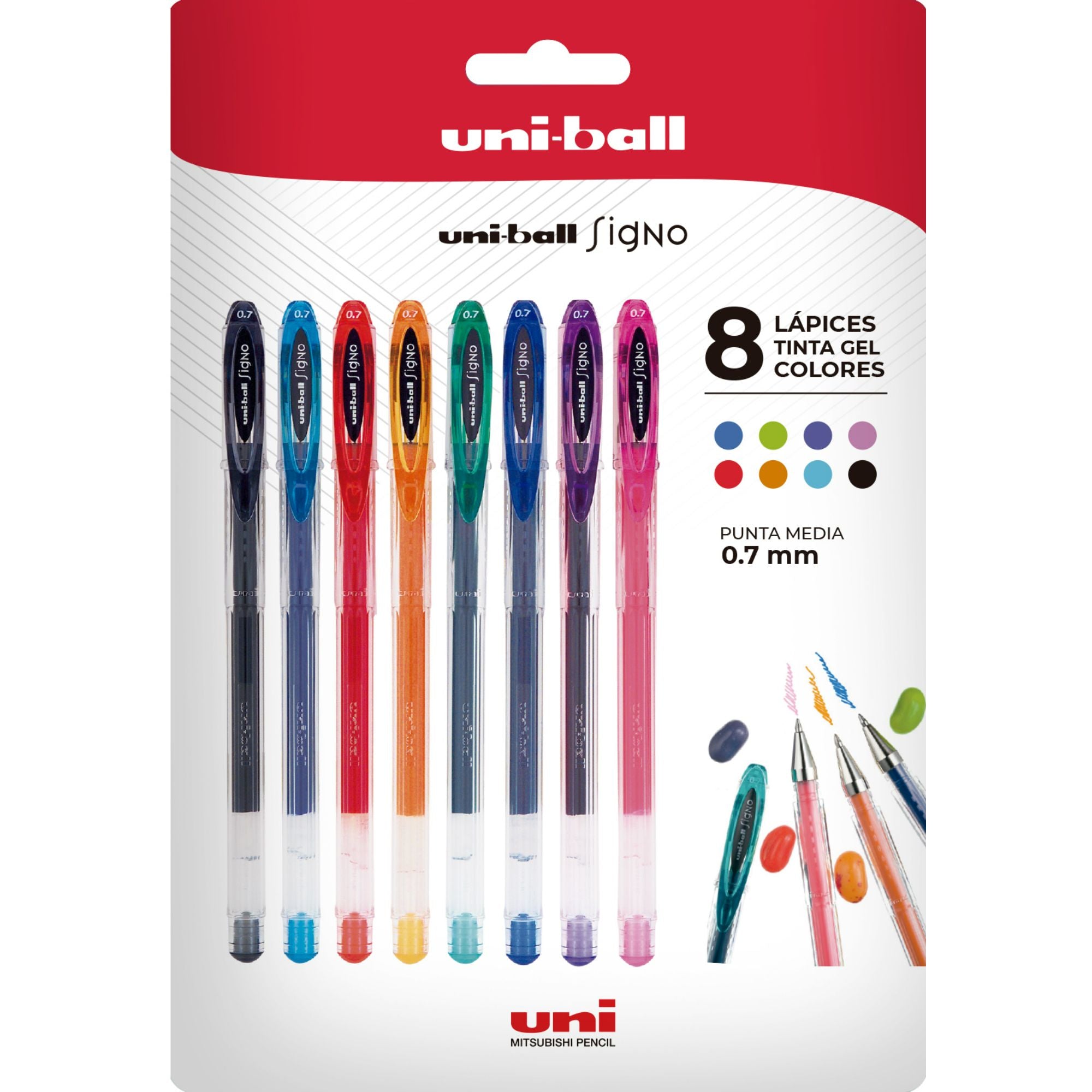 Lápices Gel Uniball Signo-120 x8 Colores Regulares