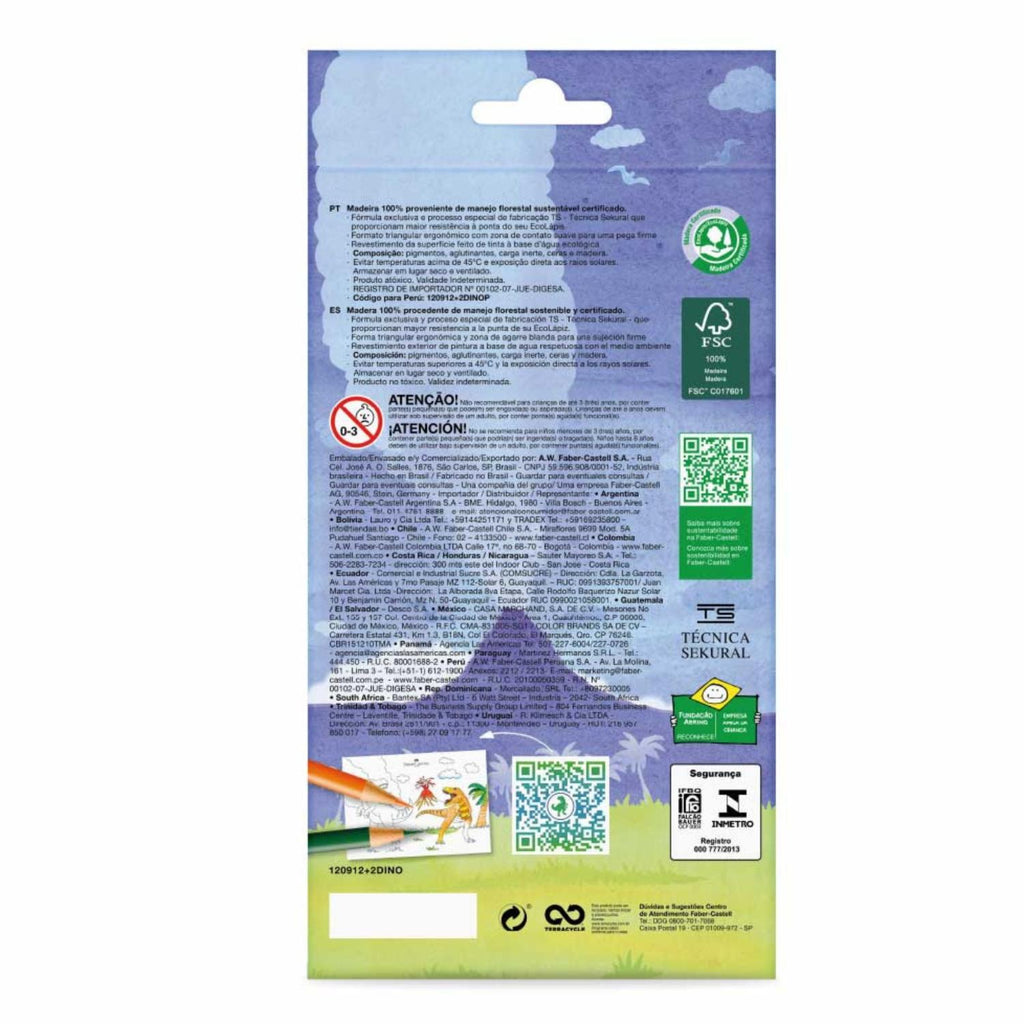 Ecolápices de Colores Dinosaurio Faber-Castell x12+2