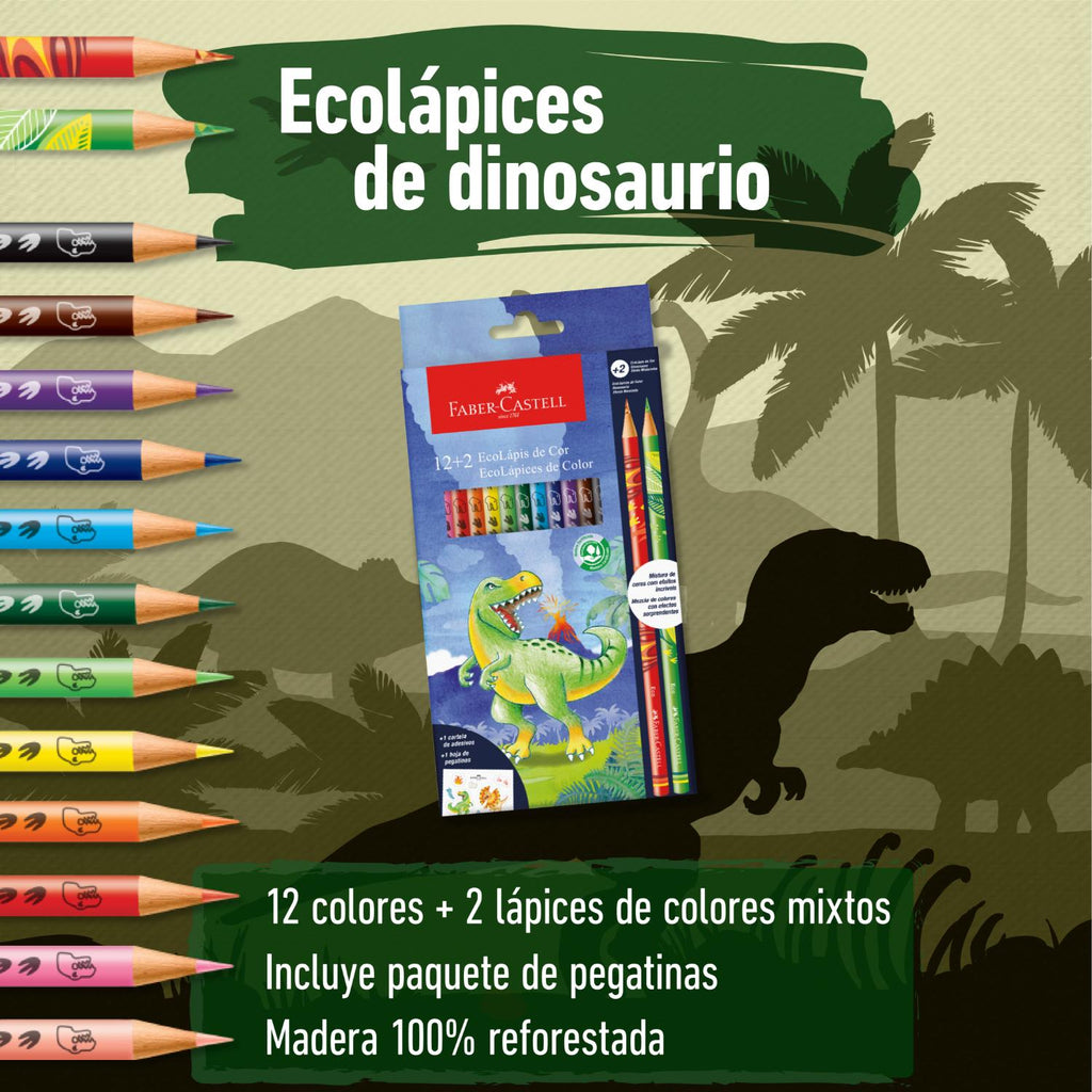 Ecolápices de Colores Dinosaurio Faber-Castell x12+2