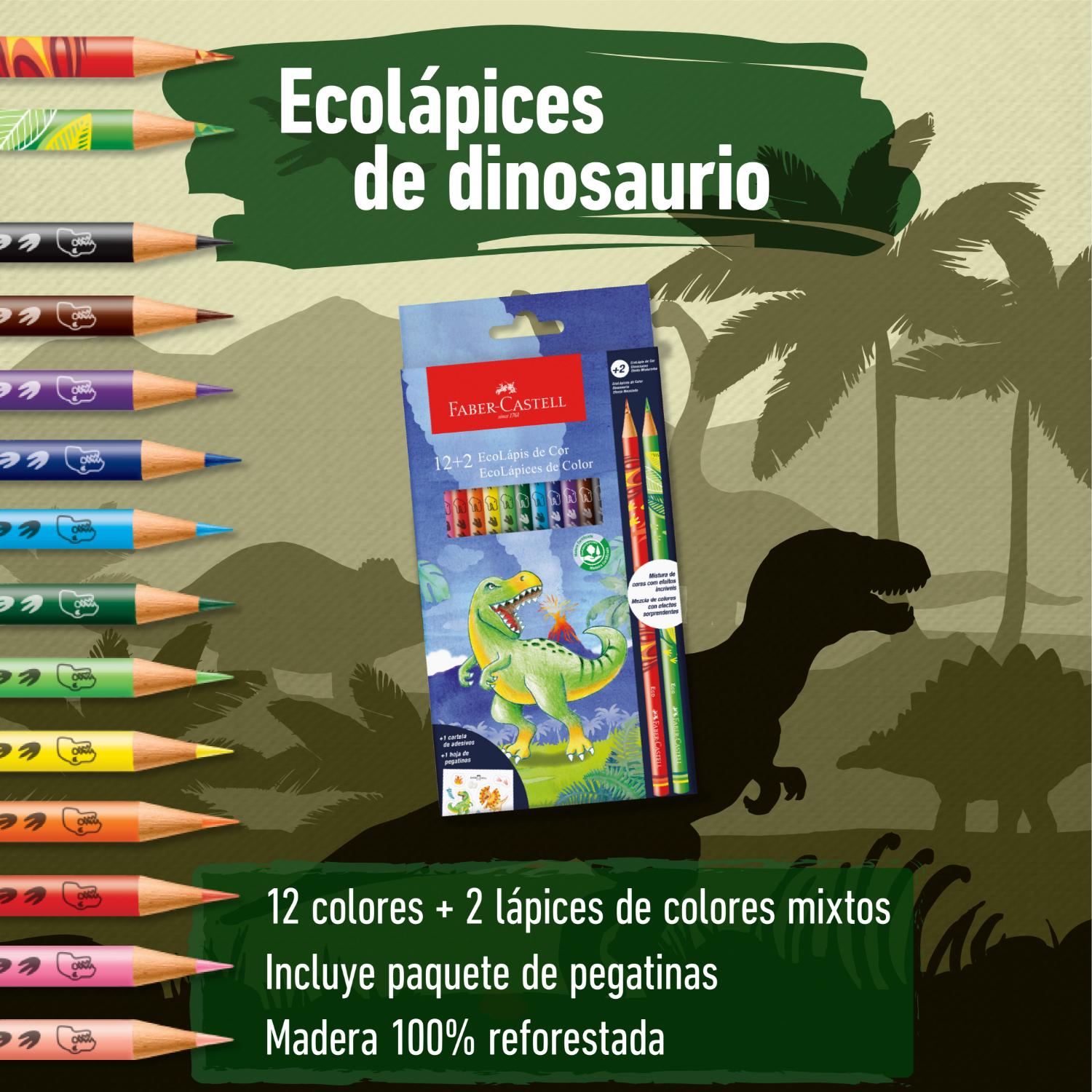 Ecolápices de Colores Dinosaurio Faber-Castell x12+2