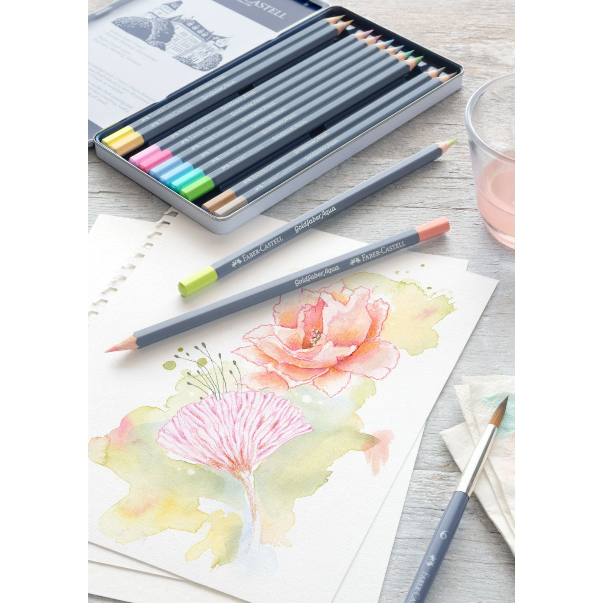 Lápices de Color Faber-Castell Goldfaber Aqua x12 Pastel