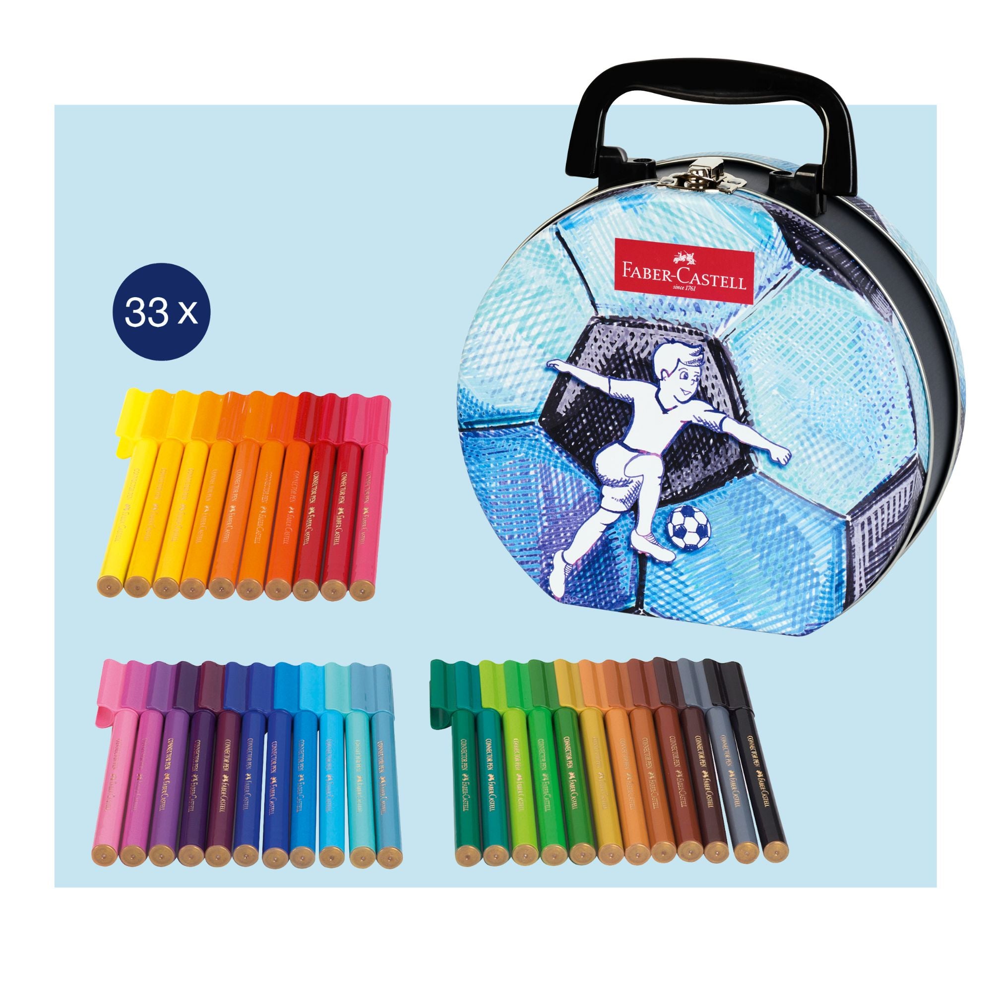 Marcadores Connector Fútbol Faber-Castell x33 Colores