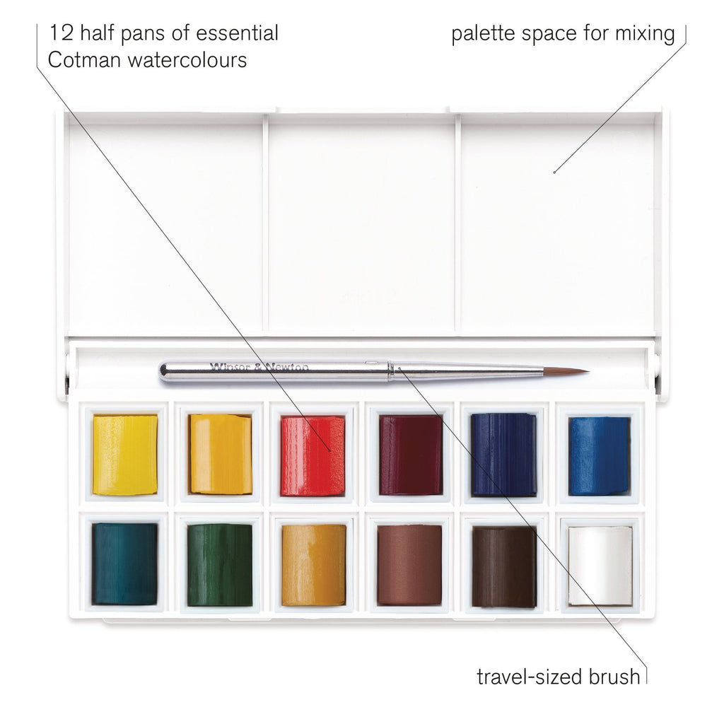 Set Acuarelas Cotman Winsor & Newton 12 Medio Godet + Pincel